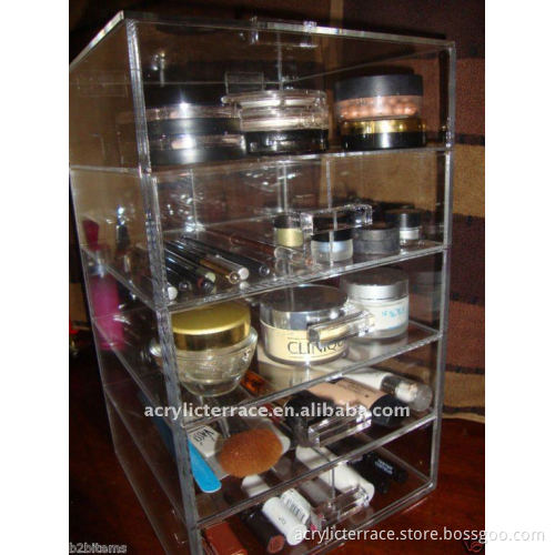 5 Tier Clear Acrylic Cosmetic Display Case/5 Tier Acrylic Make Up Showcase